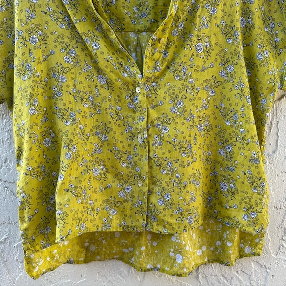 RACHEL ZOE Shirt Top Women XS Linen Button Down Boxy Floral Resort Lagenlook - Picture 3 of 8